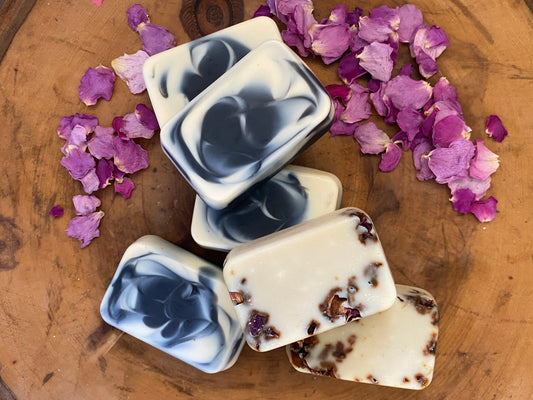 Soap Favor Tutorial: Rose Milk and Charcoal Tuxedo Swirl