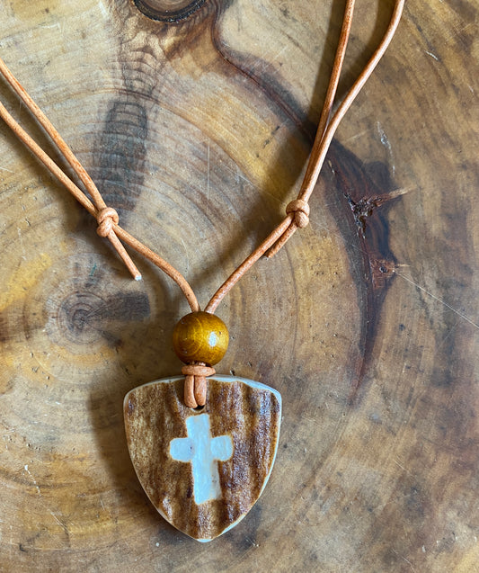 Handcrafted Elk Antler Cross & Shield